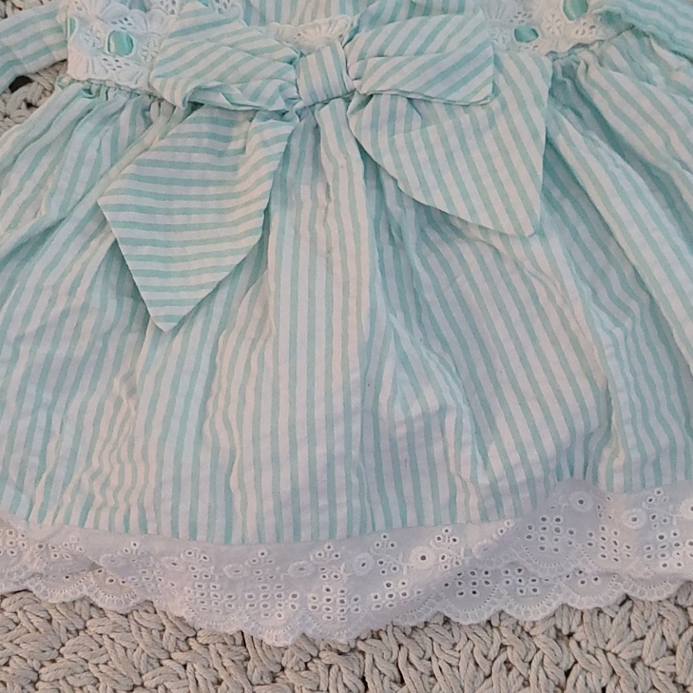 SUMMER BEAUTIFUL TEAL WHITE LACE  STRIPED  DRESS - Picture 10 of 16